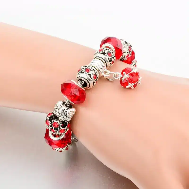 LongWay European Style Authentic Tibetan Silver Blue Crystal Charm Bracelet for Women Original DIY Beads Jewelry Christmas Gift 14