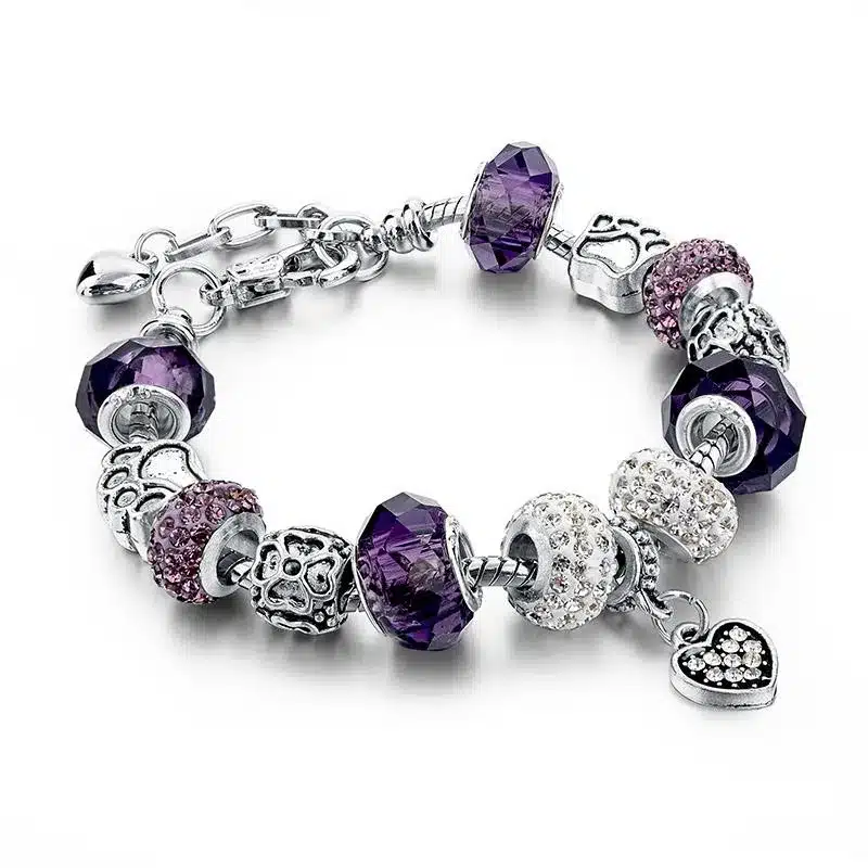 LongWay European Style Authentic Tibetan Silver Blue Crystal Charm Bracelet for Women Original DIY Beads Jewelry Christmas Gift 15