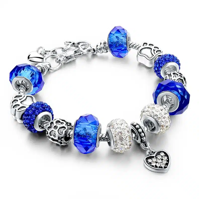 LongWay European Style Authentic Tibetan Silver Blue Crystal Charm Bracelet for Women Original DIY Beads Jewelry Christmas Gift 16