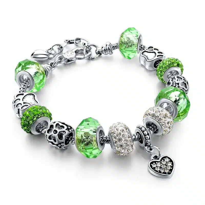 LongWay European Style Authentic Tibetan Silver Blue Crystal Charm Bracelet for Women Original DIY Beads Jewelry Christmas Gift 17
