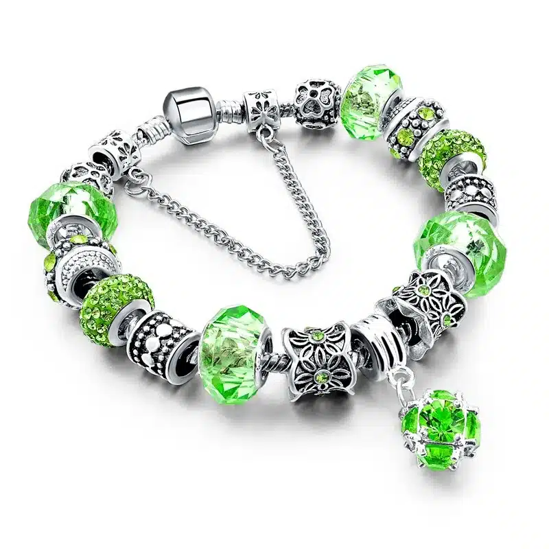 LongWay European Style Authentic Tibetan Silver Blue Crystal Charm Bracelet for Women Original DIY Beads Jewelry Christmas Gift 24