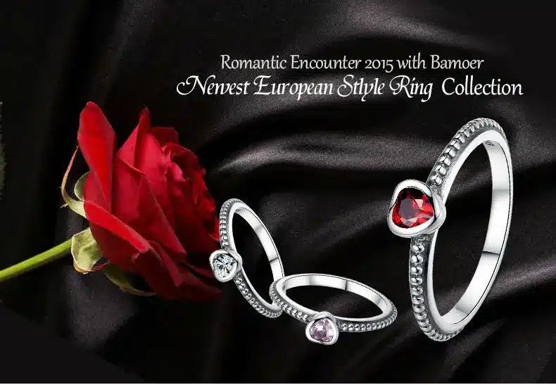 BAMOER 3 Colors Authentic 100% 925 Sterling Silver Ring Love Heart Ring Original Wedding Jewelry PA7107 19