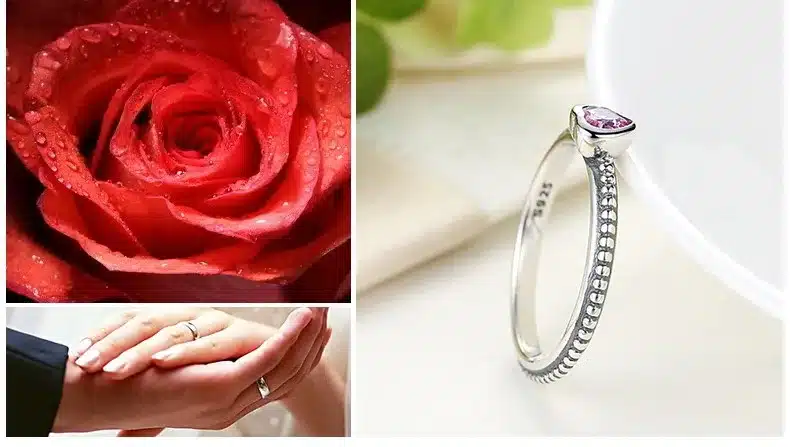BAMOER 3 Colors Authentic 100% 925 Sterling Silver Ring Love Heart Ring Original Wedding Jewelry PA7107 23