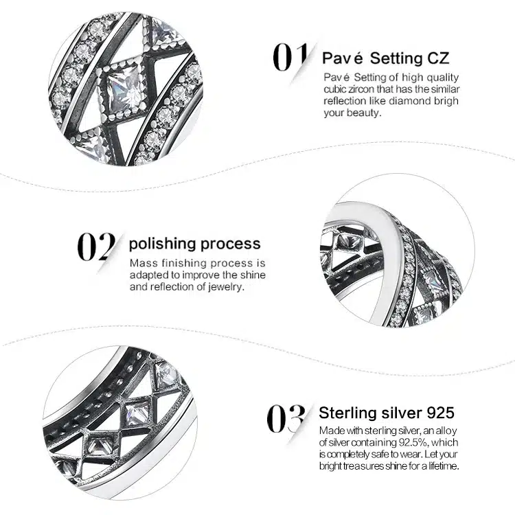BAMOER Hot Sale 925 Sterling Silver Square Vintage Fascination, Clear CZ Big Ring For Women Luxury Fashion Jewelry S925 PA7601 27