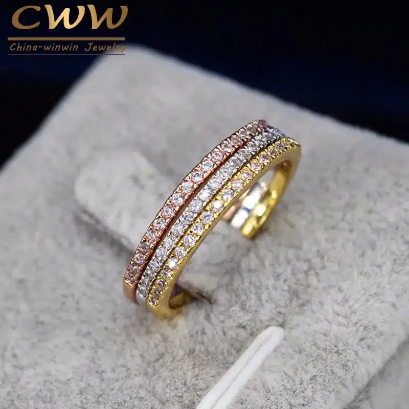 CWWZircons 3 pcs Mix Colors Women CZ Stones Engagement Wedding Rings Set Rose Gold Color Fashion Famous Brand Ring Jewelry R093 26