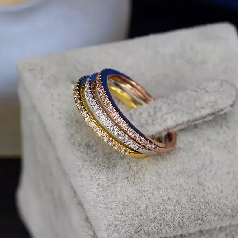 CWWZircons 3 pcs Mix Colors Women CZ Stones Engagement Wedding Rings Set Rose Gold Color Fashion Famous Brand Ring Jewelry R093 30