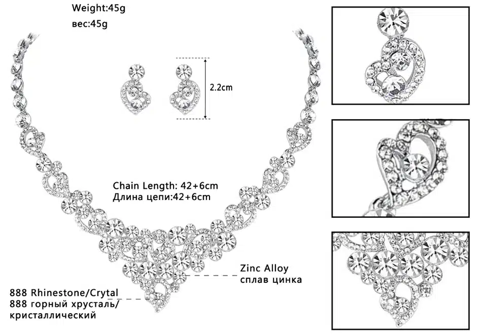 Mecresh Romantic Heart Crystal Wedding Jewelry Sets Silver Color Bridal Necklace Earrings Bracelets Sets For Women TL310+MSL285 21