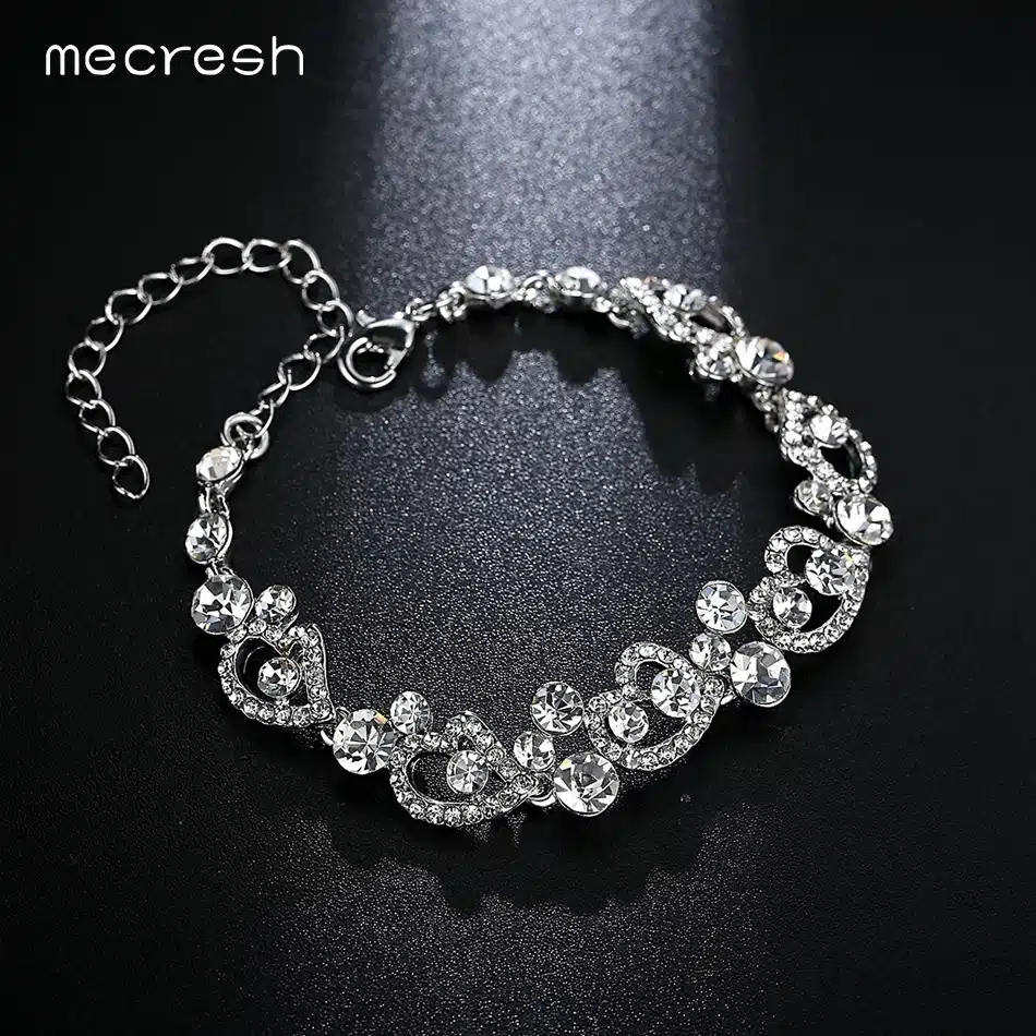 Mecresh Romantic Heart Crystal Wedding Jewelry Sets Silver Color Bridal Necklace Earrings Bracelets Sets For Women TL310+MSL285 27