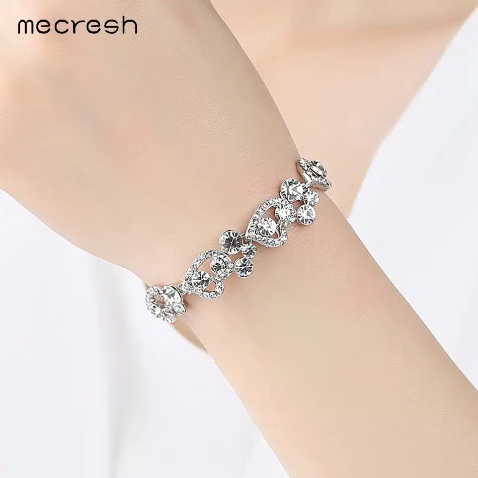 Mecresh Romantic Heart Crystal Wedding Jewelry Sets Silver Color Bridal Necklace Earrings Bracelets Sets For Women TL310+MSL285 28