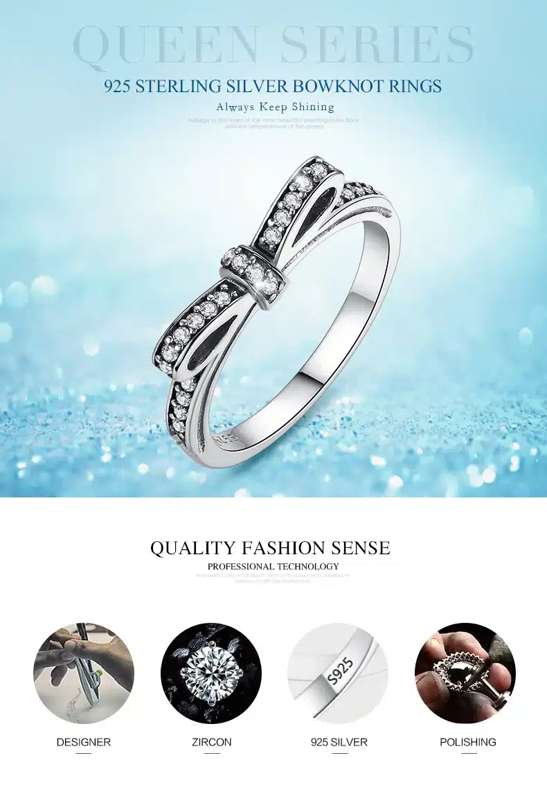 Fashion European Authentic 100% 925 Sterling Silver Bow Knot Wedding Ring With Crystal Compatible With Original Jewelry XCH7104 12
