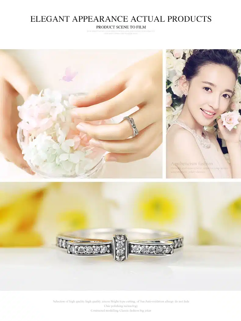 Fashion European Authentic 100% 925 Sterling Silver Bow Knot Wedding Ring With Crystal Compatible With Original Jewelry XCH7104 14
