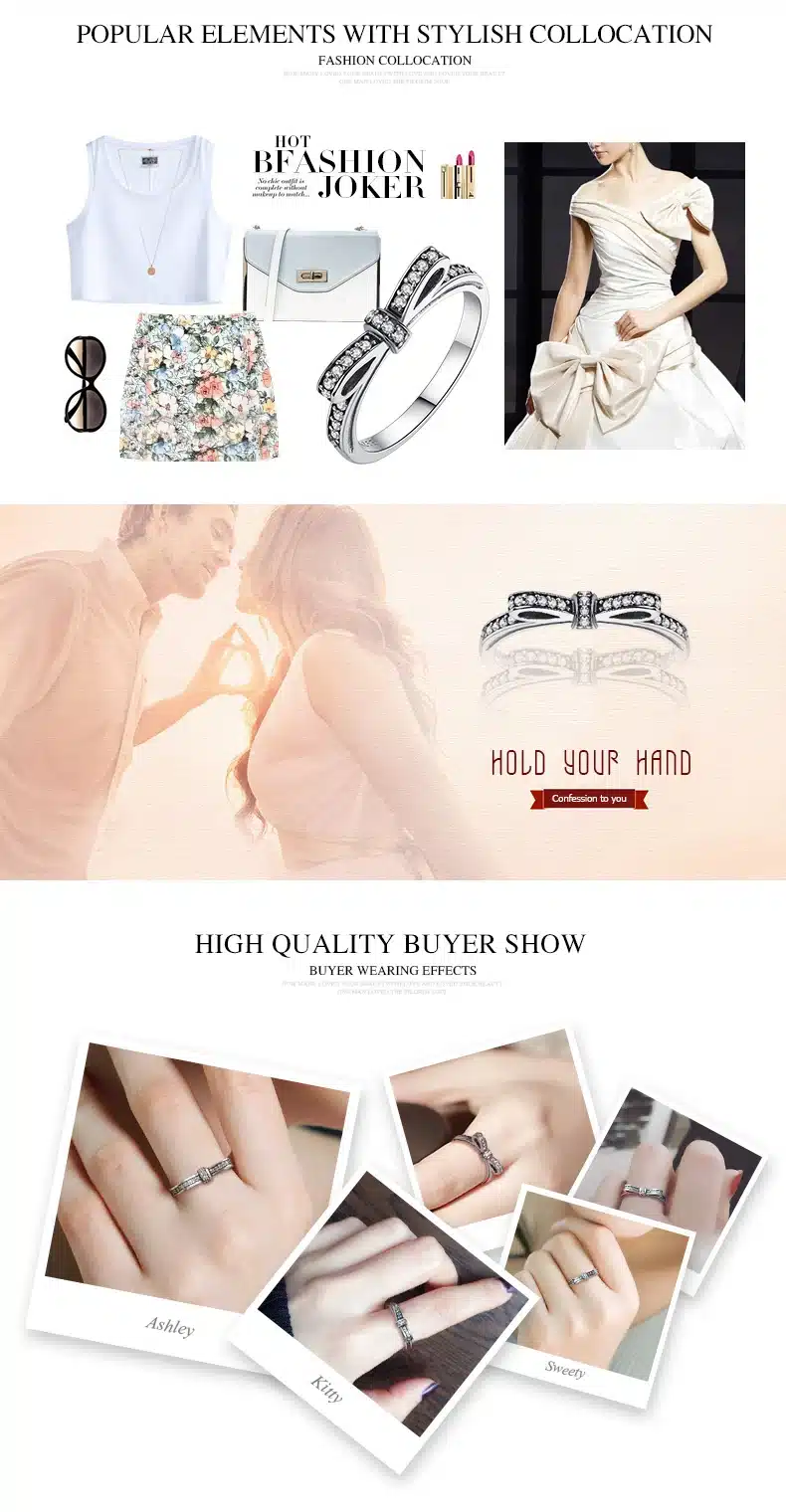Fashion European Authentic 100% 925 Sterling Silver Bow Knot Wedding Ring With Crystal Compatible With Original Jewelry XCH7104 16