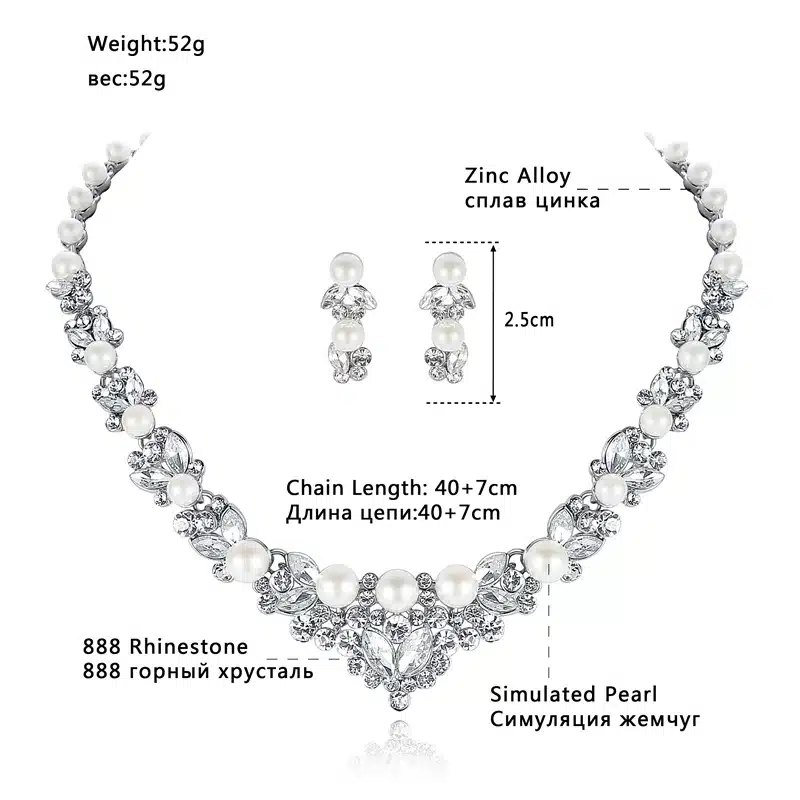Mecresh Elegant Simulated Pearl Bridal Jewelry Sets Silver Color Leaf Crystal Necklaces Earrings Sets Wedding Jewelry TL280 21