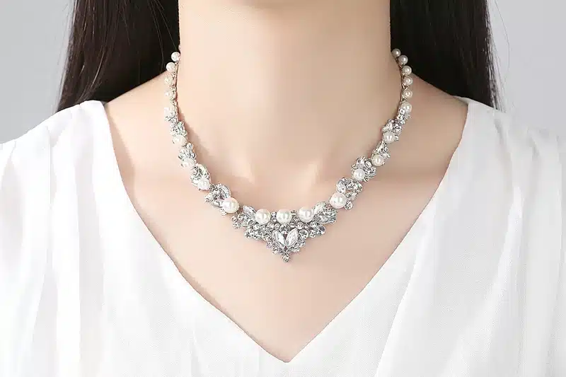 Mecresh Elegant Simulated Pearl Bridal Jewelry Sets Silver Color Leaf Crystal Necklaces Earrings Sets Wedding Jewelry TL280 24