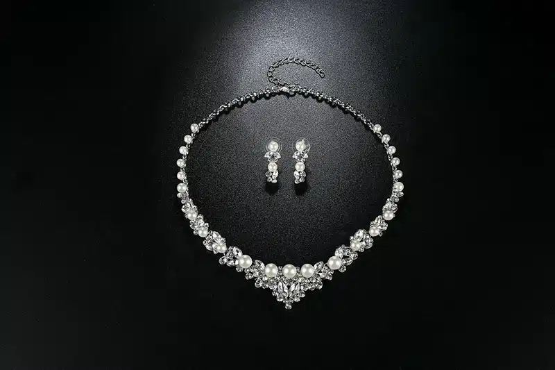 Mecresh Elegant Simulated Pearl Bridal Jewelry Sets Silver Color Leaf Crystal Necklaces Earrings Sets Wedding Jewelry TL280 23