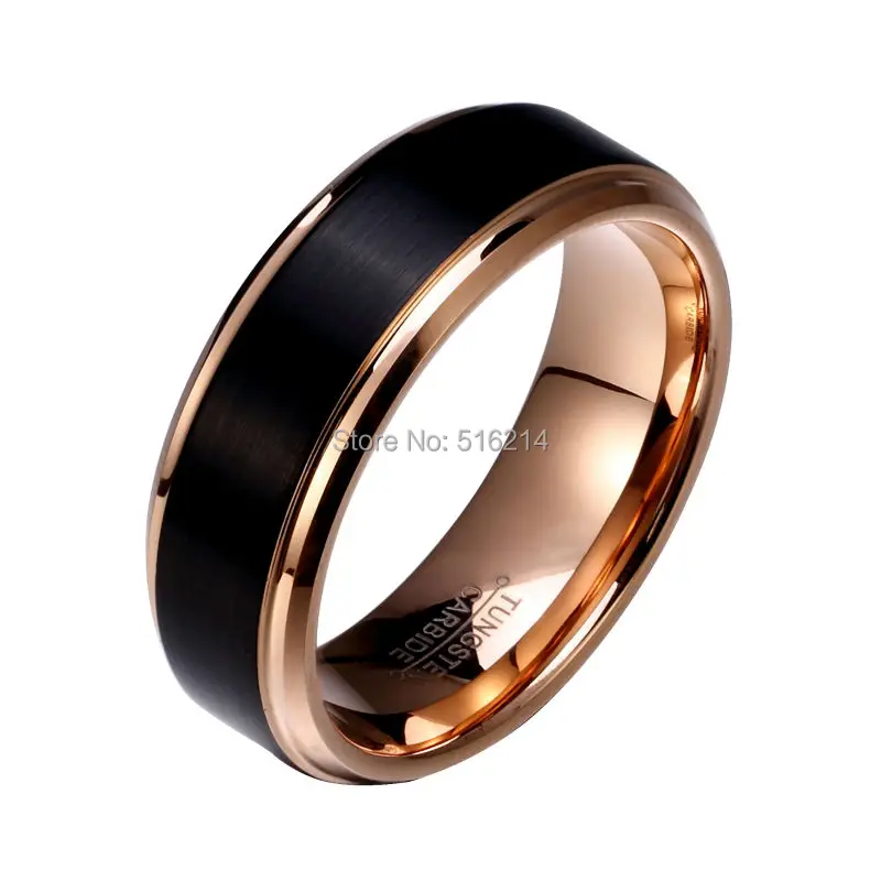 8mm/6mm/4mm Black & Rose Gold Color Tungsten Carbide Wedding Band for Boy and Girl Friendship Ring Russian Men Simple Jewelry 25