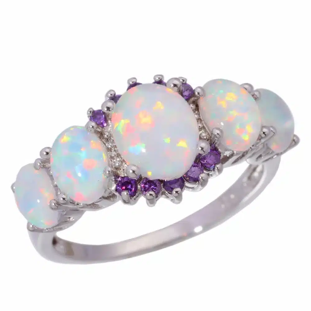 CiNily Created White Fire Opal Purple Zircon Silver Color Wholesale Hot Sell for Women Jewelry Wedding Ring Size 5-12 OJ4583 12