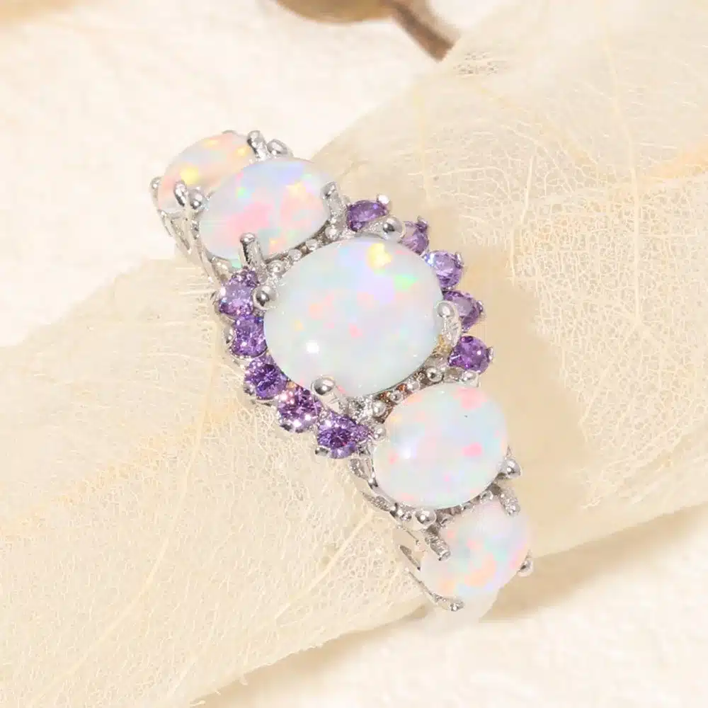 CiNily Created White Fire Opal Purple Zircon Silver Color Wholesale Hot Sell for Women Jewelry Wedding Ring Size 5-12 OJ4583 13