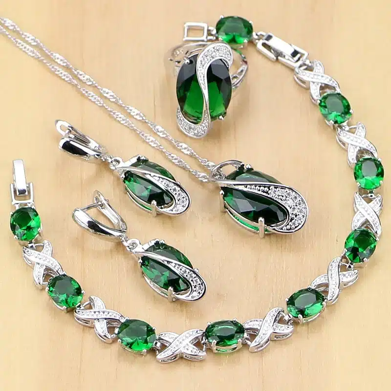 925 Sterling Silver Jewelry Green Zircon White CZ Jewelry Sets Women Earrings/Pendant/Necklace/Rings/Bracelet T225 39