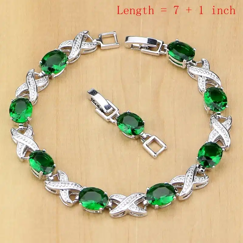 925 Sterling Silver Jewelry Green Zircon White CZ Jewelry Sets Women Earrings/Pendant/Necklace/Rings/Bracelet T225 40