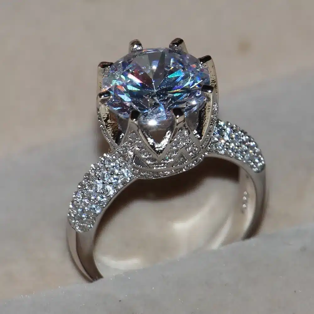 Fashion Jewelry 8ct Solitaire Luxury 925 Silver Big White 5A CZ Simulated stones Wedding Women Band Crown Ring gift Size 5-11 4