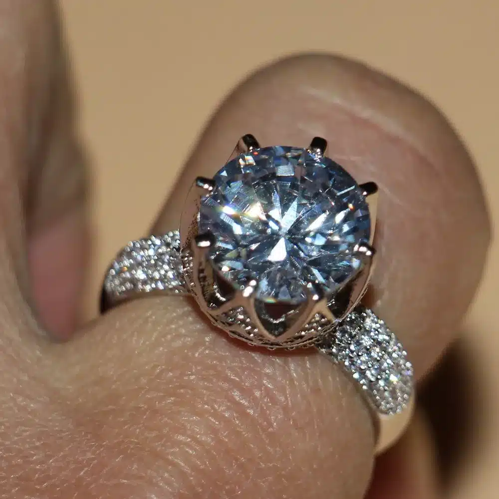 Fashion Jewelry 8ct Solitaire Luxury 925 Silver Big White 5A CZ Simulated stones Wedding Women Band Crown Ring gift Size 5-11 6