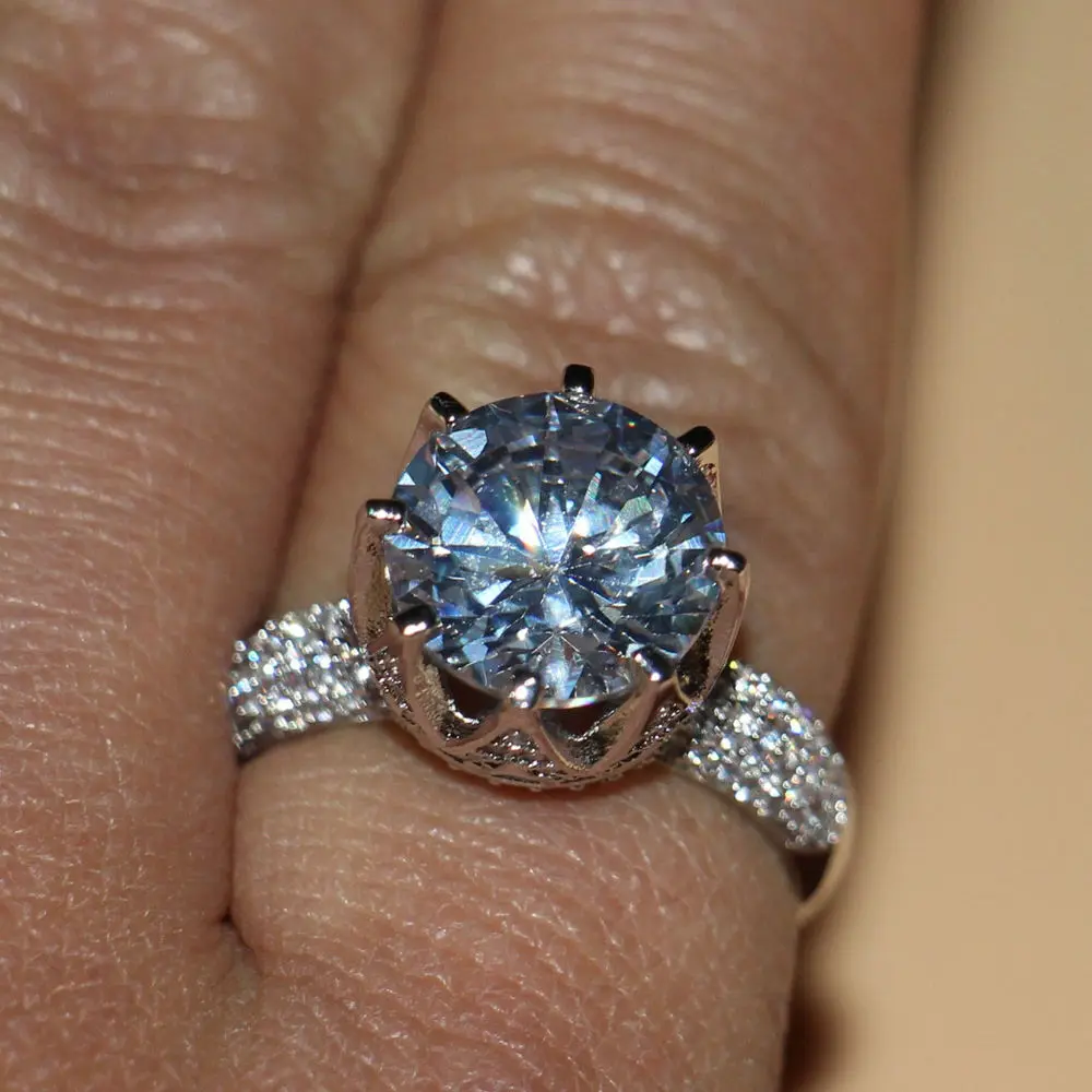 Fashion Jewelry 8ct Solitaire Luxury 925 Silver Big White 5A CZ Simulated stones Wedding Women Band Crown Ring gift Size 5-11 7