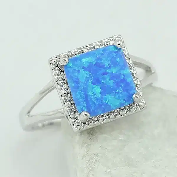 HAIMIS Free Shipping Wholesale Retail Silver Plated Four Claw Inlay White Pink Blue Fire Opal Rings Size 6 7 8 9 32