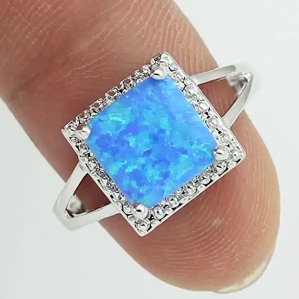 HAIMIS Free Shipping Wholesale Retail Silver Plated Four Claw Inlay White Pink Blue Fire Opal Rings Size 6 7 8 9 33