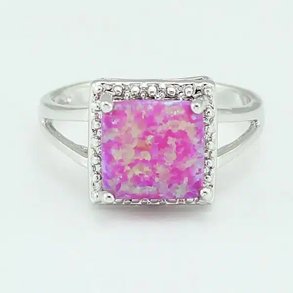 HAIMIS Free Shipping Wholesale Retail Silver Plated Four Claw Inlay White Pink Blue Fire Opal Rings Size 6 7 8 9 34