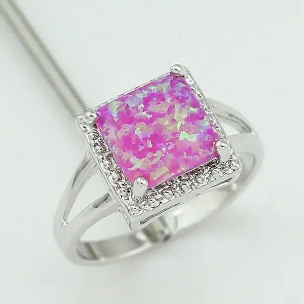 HAIMIS Free Shipping Wholesale Retail Silver Plated Four Claw Inlay White Pink Blue Fire Opal Rings Size 6 7 8 9 35