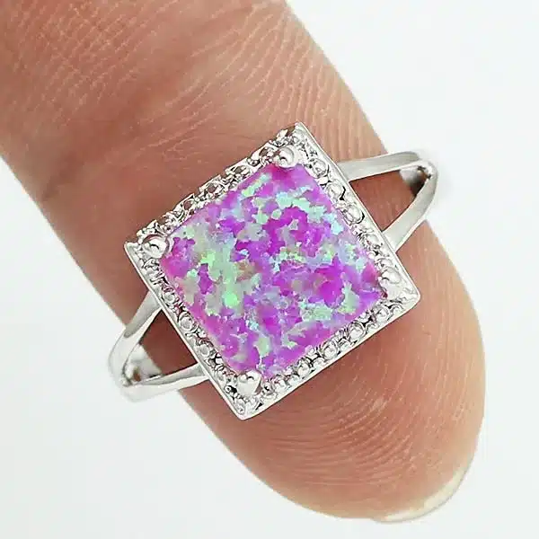HAIMIS Free Shipping Wholesale Retail Silver Plated Four Claw Inlay White Pink Blue Fire Opal Rings Size 6 7 8 9 36