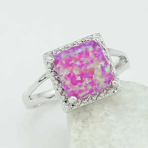 HAIMIS Free Shipping Wholesale Retail Silver Plated Four Claw Inlay White Pink Blue Fire Opal Rings Size 6 7 8 9 37