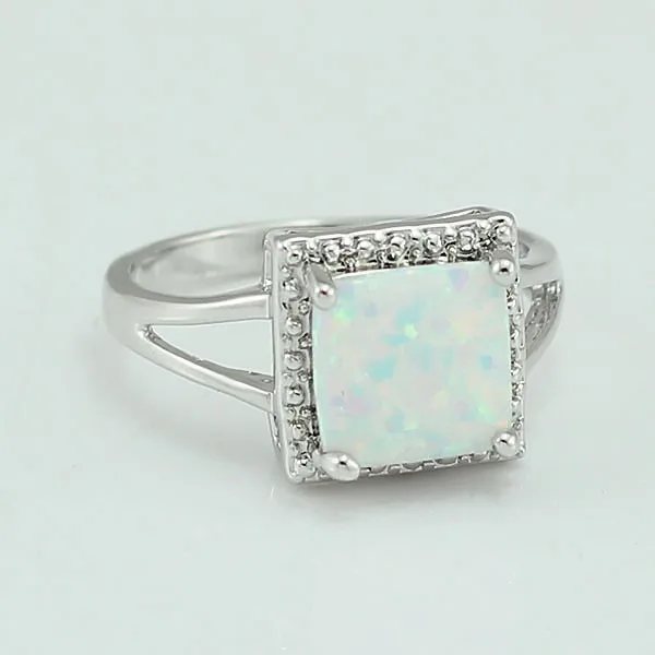 HAIMIS Free Shipping Wholesale Retail Silver Plated Four Claw Inlay White Pink Blue Fire Opal Rings Size 6 7 8 9 38