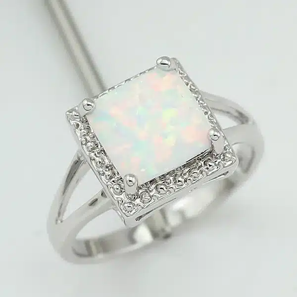 HAIMIS Free Shipping Wholesale Retail Silver Plated Four Claw Inlay White Pink Blue Fire Opal Rings Size 6 7 8 9 39