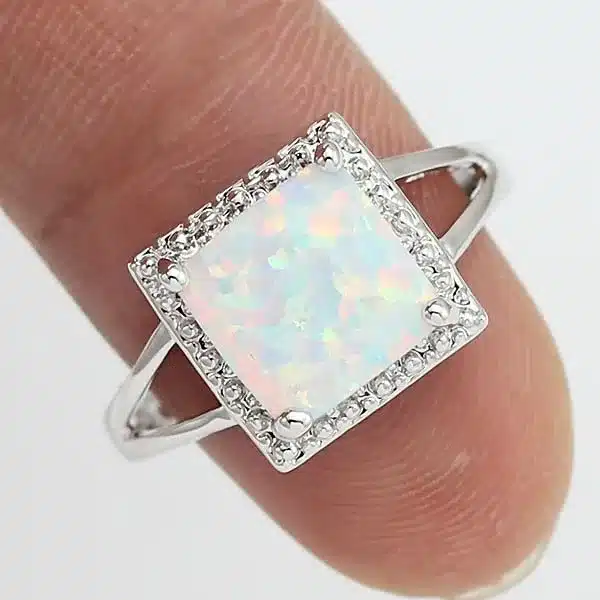 HAIMIS Free Shipping Wholesale Retail Silver Plated Four Claw Inlay White Pink Blue Fire Opal Rings Size 6 7 8 9 40