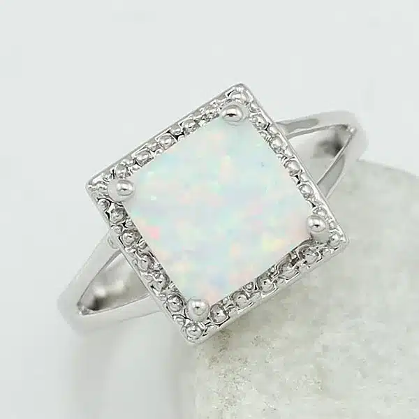 HAIMIS Free Shipping Wholesale Retail Silver Plated Four Claw Inlay White Pink Blue Fire Opal Rings Size 6 7 8 9 41