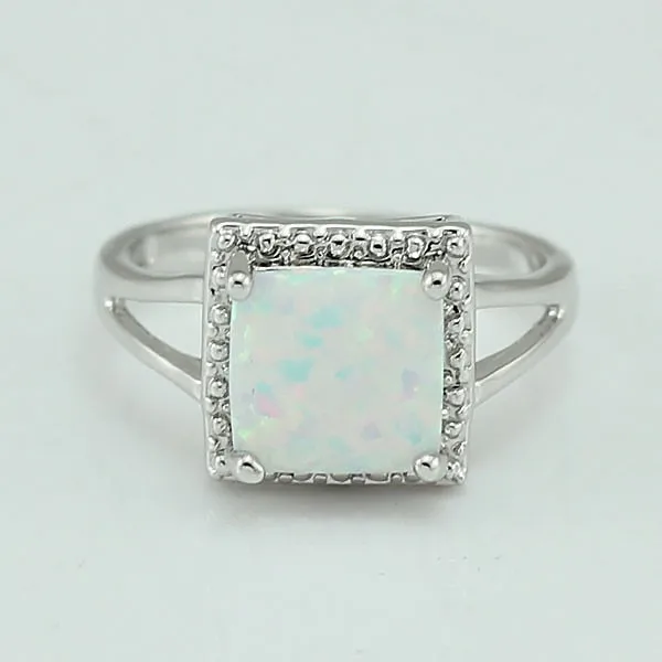 HAIMIS Free Shipping Wholesale Retail Silver Plated Four Claw Inlay White Pink Blue Fire Opal Rings Size 6 7 8 9 42
