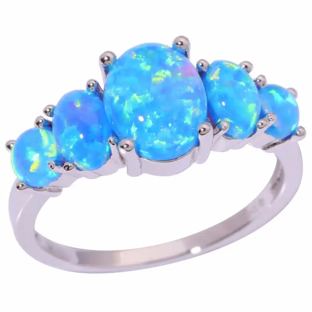 CiNily Created Blue Fire Opal Silver Plated Wholesale Hot Sell Wedding Party for Women Jewelry Ring Size 5-12 OJ4494 12