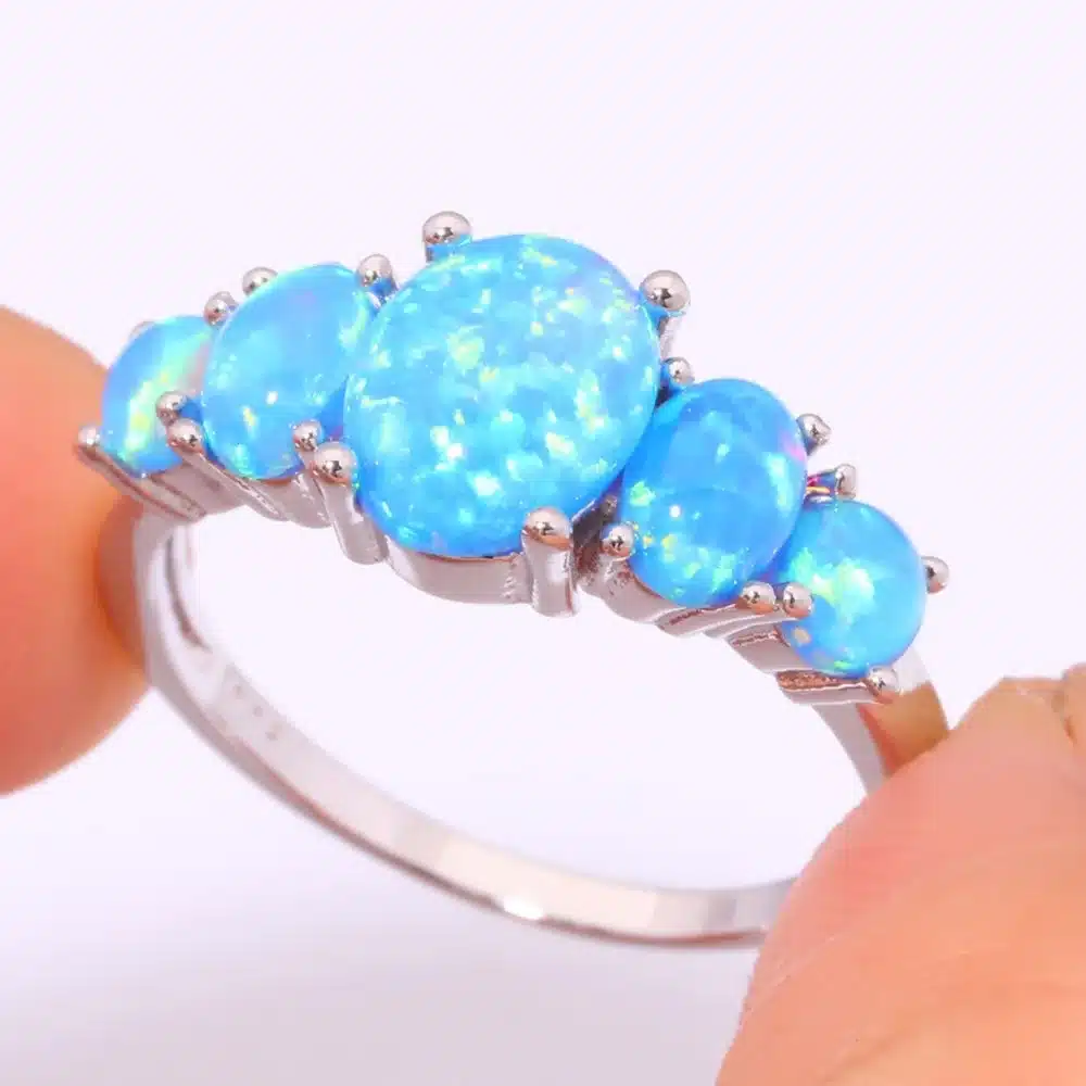 CiNily Created Blue Fire Opal Silver Plated Wholesale Hot Sell Wedding Party for Women Jewelry Ring Size 5-12 OJ4494 13
