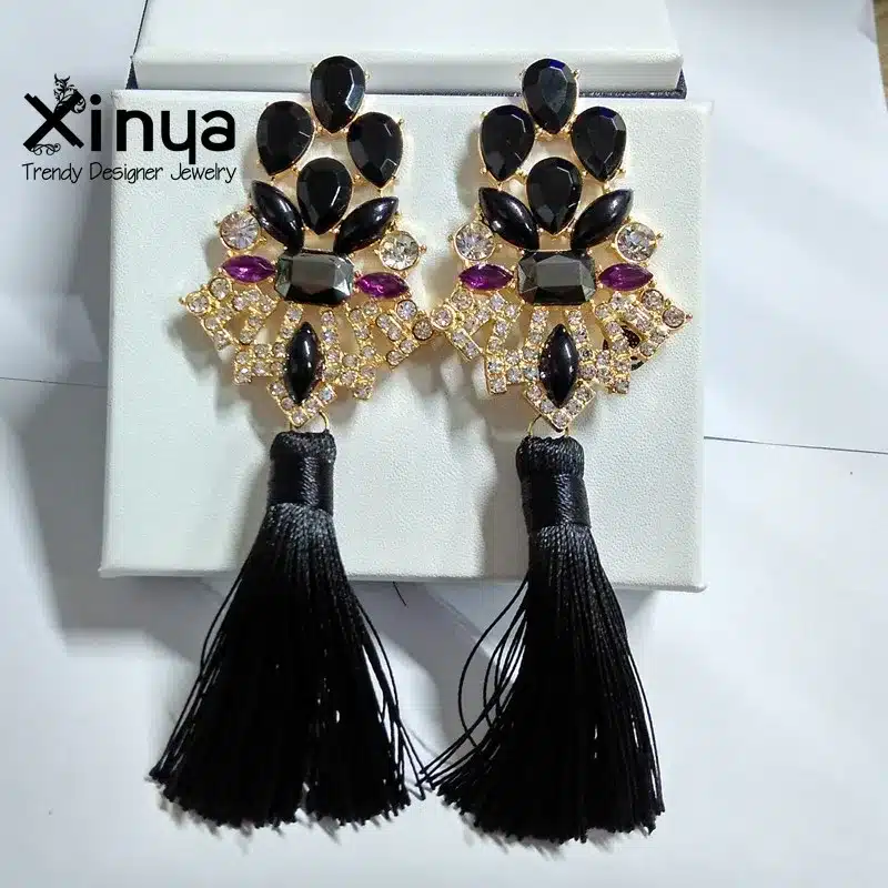 Brincos Grandes Trendy 2017 Big Crystal Long Water Drop Tassel Earrings for Women statement bohemia earrings 22