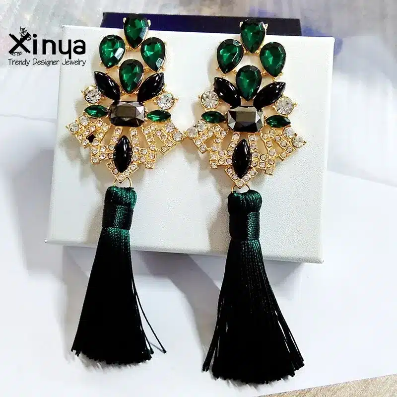 Brincos Grandes Trendy 2017 Big Crystal Long Water Drop Tassel Earrings for Women statement bohemia earrings 25