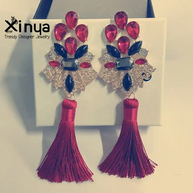 Brincos Grandes Trendy 2017 Big Crystal Long Water Drop Tassel Earrings for Women statement bohemia earrings 28
