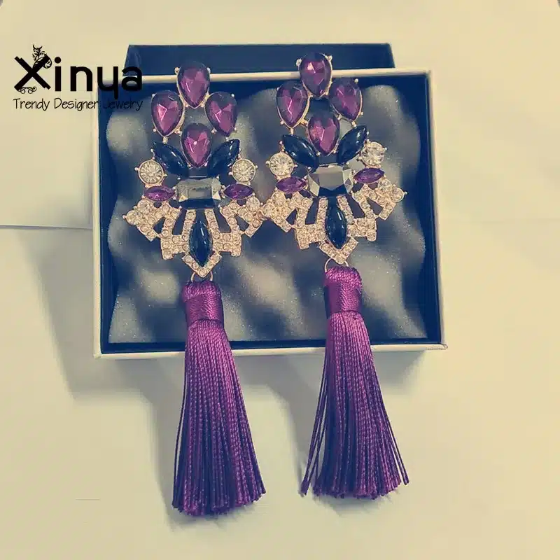 Brincos Grandes Trendy 2017 Big Crystal Long Water Drop Tassel Earrings for Women statement bohemia earrings 29
