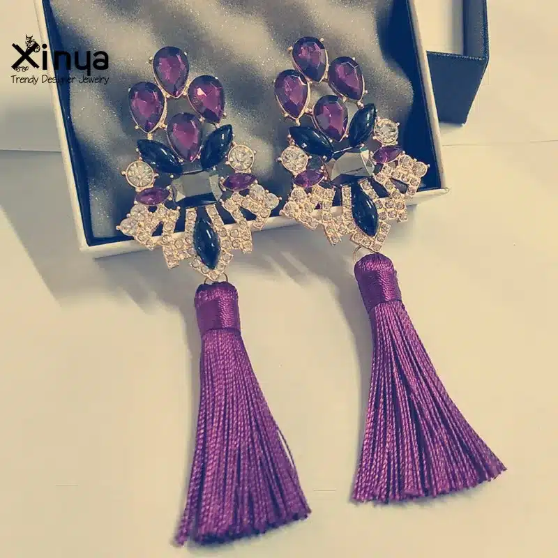 Brincos Grandes Trendy 2017 Big Crystal Long Water Drop Tassel Earrings for Women statement bohemia earrings 30
