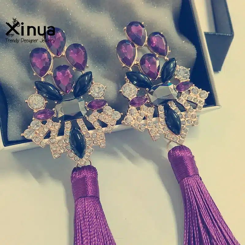 Brincos Grandes Trendy 2017 Big Crystal Long Water Drop Tassel Earrings for Women statement bohemia earrings 31