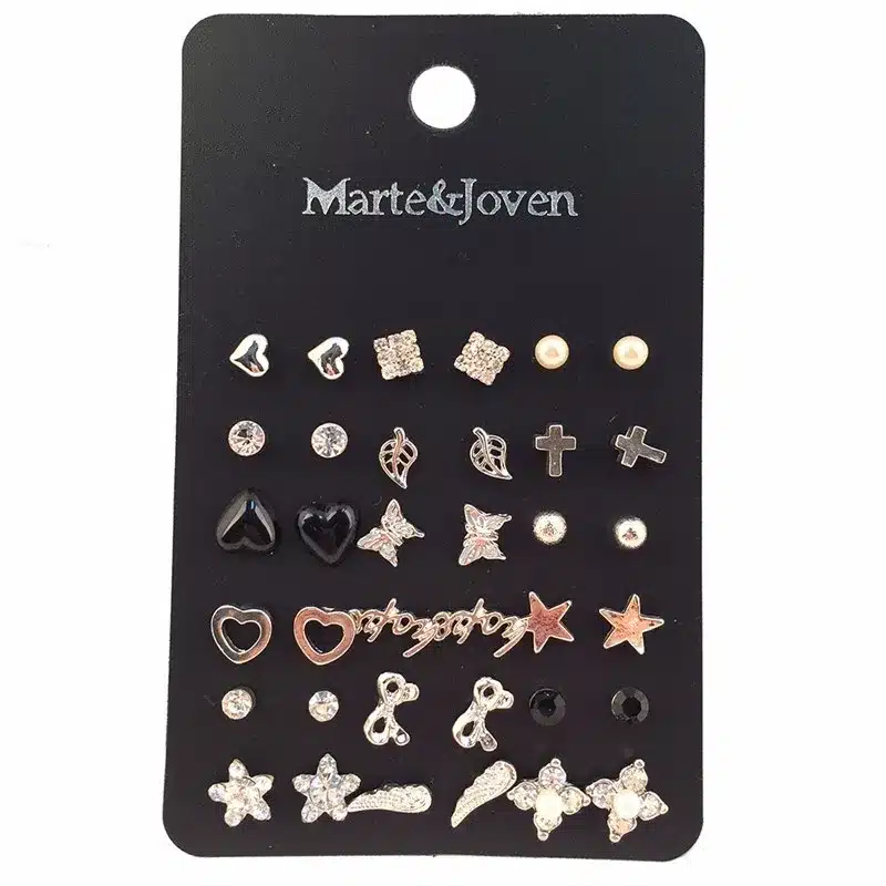 18 Pairs/Ccard Vintage Silver Plated Stud Earring Set Crown Stud SetS For Women Mix Crown Star Flower Heart Butterfly Wholesale 8