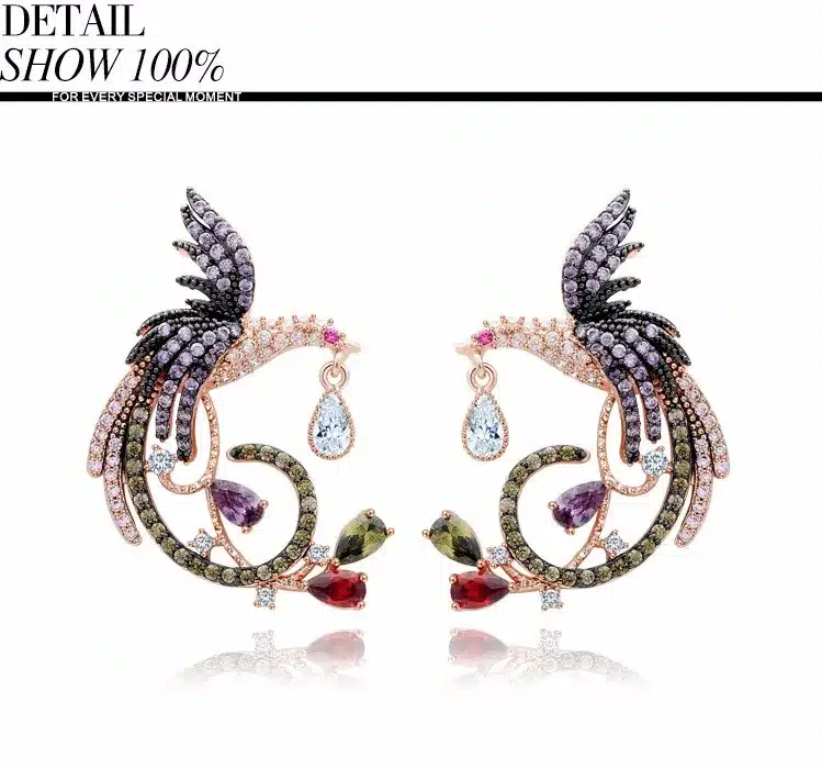 LUOTEEMI Best Selling Unique New Arrival Jewelry High Quality Clear Multi CZ Phoenix Stud Earrings for Women Wedding Brincos 16