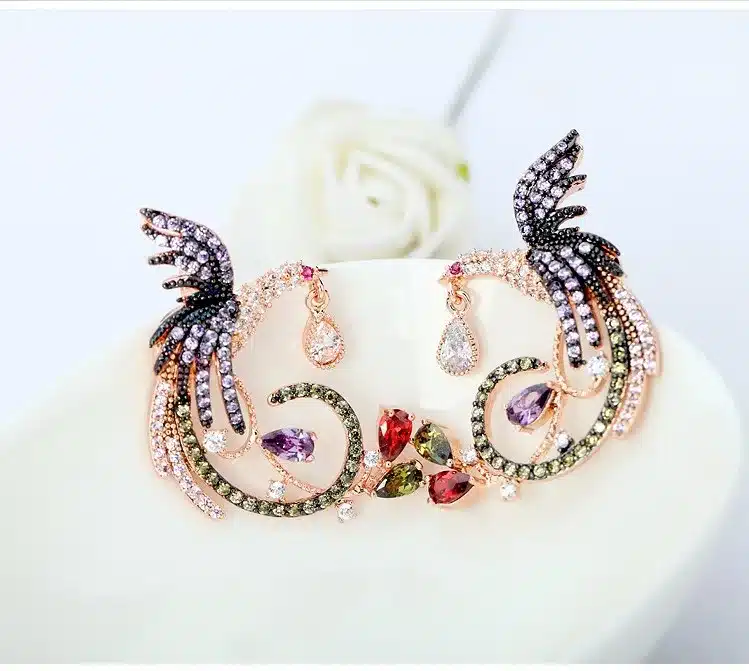LUOTEEMI Best Selling Unique New Arrival Jewelry High Quality Clear Multi CZ Phoenix Stud Earrings for Women Wedding Brincos 23