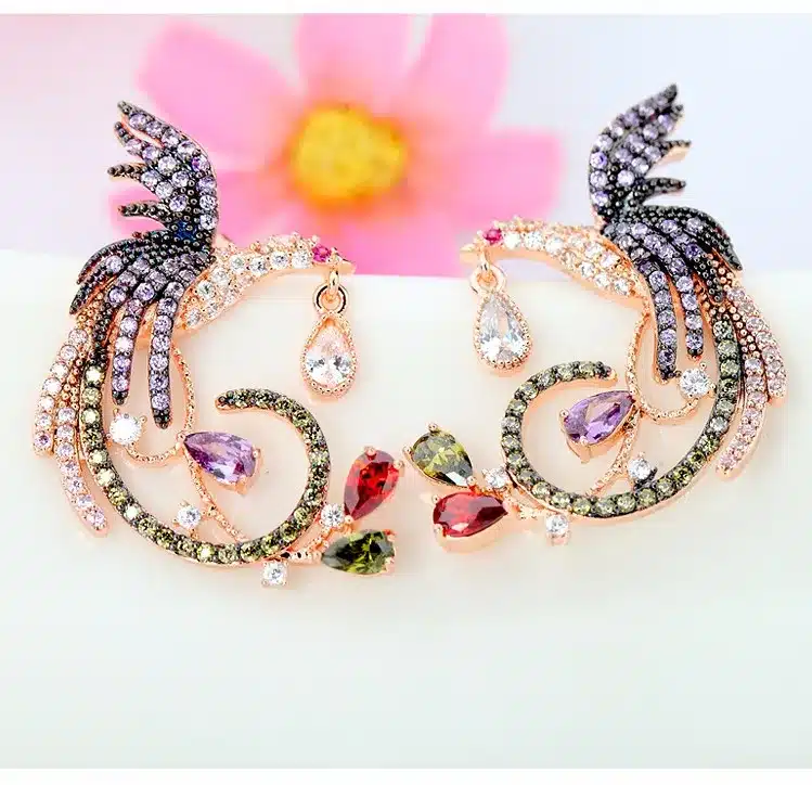 LUOTEEMI Best Selling Unique New Arrival Jewelry High Quality Clear Multi CZ Phoenix Stud Earrings for Women Wedding Brincos 26